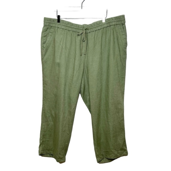 NEW Talbots 100% Linen Green Cropped Drawstring Women’s Plus Pants Sz 3X - Picture 1 of 10